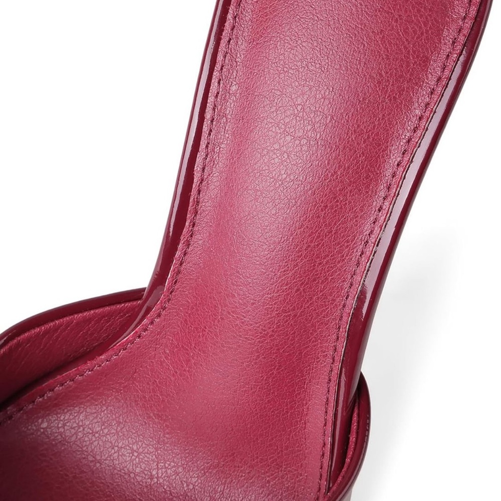 Women's Burgundy Patent Leather Pointed Toe High Heel Mules - Picture 6 of 8